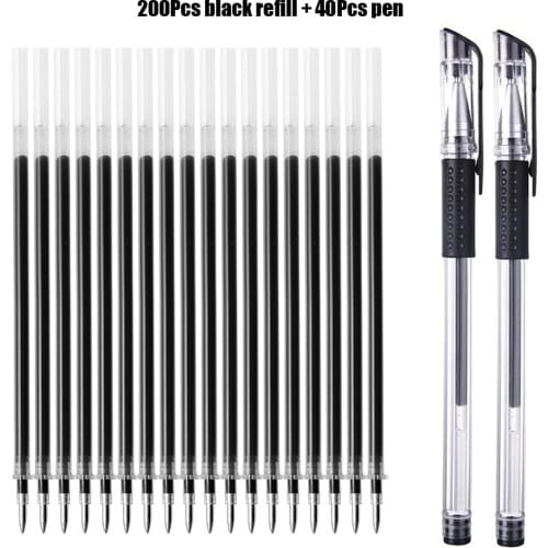 40+200Pcs/Lot 0.5mm Finance Gel Pen Black/Blue/Red ink Refills Rods Signing Pen For School Office Exam Supplies Stationery