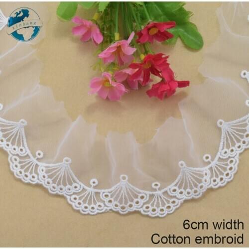 6cm width white lace cotton embroidery lace french lace ribbon fabric guipure diy trims warp knitting sewing Accessories#4183