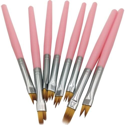 8pcs/set Acrylic Nail Brush Pink 8 Different Features of Nail Brush Painting Freely Design Beautiful Patterns Gel Nail Brush