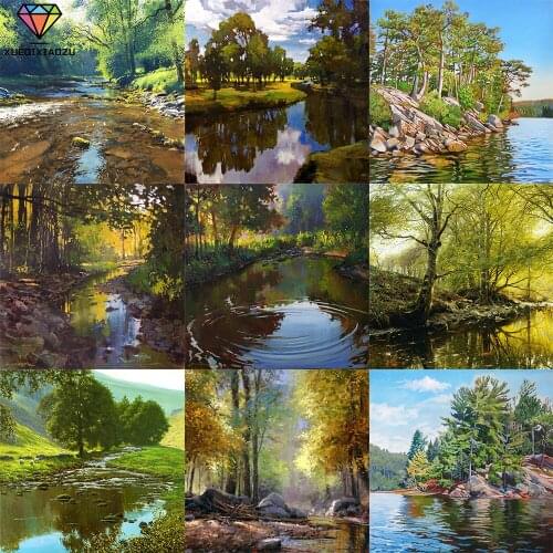 XUEQIXIAOZU Full Round Forest landscape Diamond drawing Mosaic painting 5D DIY Diamond setting Home decoration gifts brain game