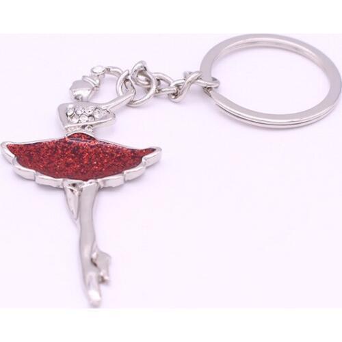 Rhinestone Keychain Dancing Ballet Girl Cute Women Metal Car Key Chain Sleutelhanger Ring Cover Holder Purse Handbag Bag Charms