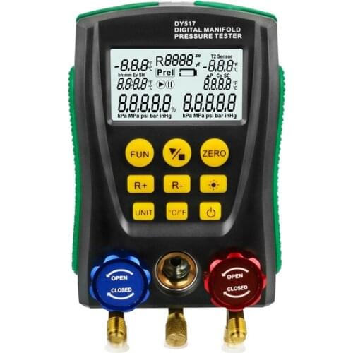 Refrigeration Digital Manifold Gauge Meter HVAC with Clip and pipe Vacuum Pressure Temperature Tester Set Kit