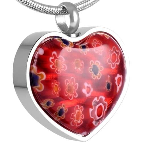 CMJ8470 High Quality Millefiori Glass Cremation Jewelry Keepsake Urns Jewelry Heart Shape Pendant Necklace Charms