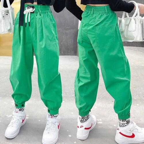 Children Kids Cotton Hip Hop Sweatpants Trousers Wide Leg Harem Pants For Girls Jazz Dance Loose Costume Clothes Green Orange