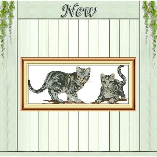 The two little Kittens cat painting cartoon Counted Printed on canvas DMC 11CT 14CT Cross Stitch kits Needlework Sets embroider
