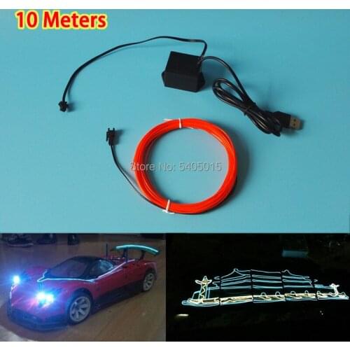 10 Meters with USB5V Inverter 10 Color Choice 1.3mm EL Wire Flexible Neon Rope Light LED Neon Strip For Holiday DIY Decoration