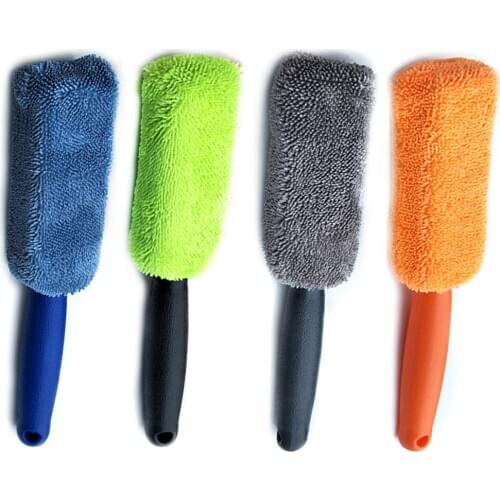 Car Wheel Wash Cleaning Sponges Portable Microfiber Wheel Tire Rim Brush with Plastic Handle Car Washing Cleaner Tools