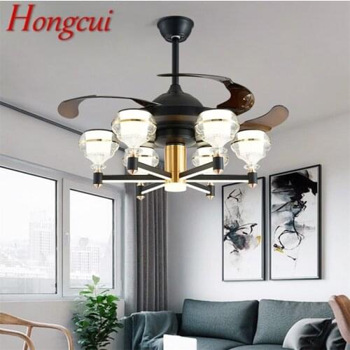 Hongcui Ceiling Fan With LED Light Black Remote Control 220V 110V Home Decorative For Living Room Bedroom Restaurant