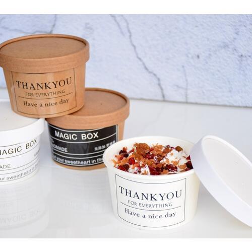 50pcs High quality net red dessert box round kraft paper disposable ice cream cups DIY favors yogurt pudding cup with lids