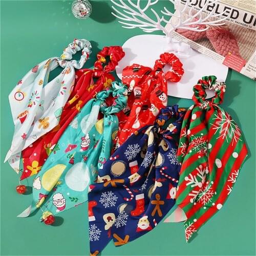 Fashion Christmas Scrunchies Long Hair Ribbon For Women Girls Ponytail Scarf Decoration Elastic Hair Band Hair Accessories
