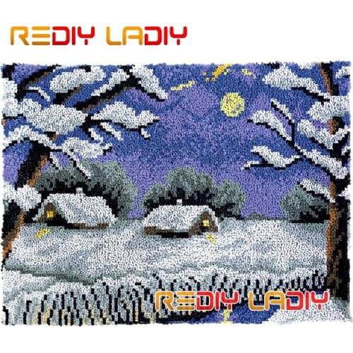 Latch Hook Rug Kits Night Village Plush Wall Hangings DIY Carpet Rug Chunky Yarn Arts Cushion Crocheted Floor Mat Hobby & Crafts