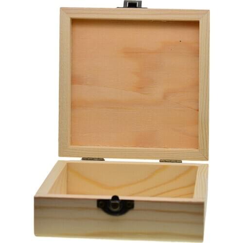 Unfinished Wooden Storage Box Case Wood Craft Box with Lock for Jewelry Small