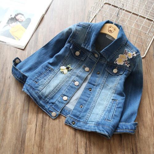 New Denim Jacket Girls Denim Flower-embroidery Coats Child Fashion Denim Outwear Jacket Kids Spring Autumn Denim Jacket
