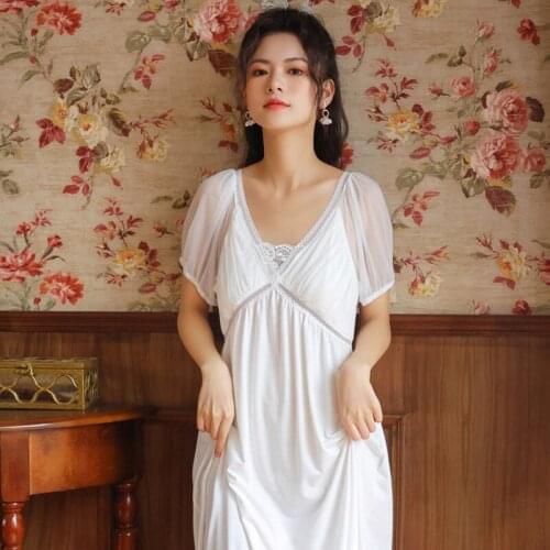 Wasteheart New Women Homewear White Sexy Sleepwear Nightdress Lace Cotton Nightwear Nightgown Sleepwear Luxury Female Gown