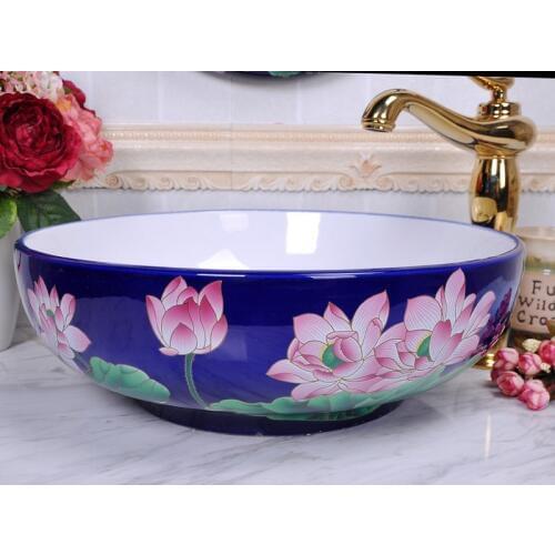 Bathroom art basin China Painting Fish Ceramic Painting Art Bathroom Vessel Sinks Round counter top above counter washbasin