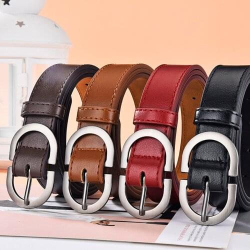 Womens Leather Belt Solid Color Simple Classic Skinny Belt with Double D Shape Alloy Buckle For Jeans Pants