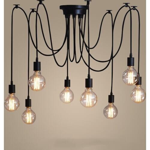 Retro Loft Light Chandelier Vintage Adjustable E27 Spider Ceiling Lamp Dining Room Living Room Restaurant Study Bar Cafe Light