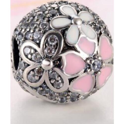 S925 Bead DIY Jewelry Poetic Daisy Clear CZ Flower Clips Stoppers Charm fit Lady Bracelets Bangle