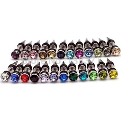 7mm Horn Head Austrian crystal titanium steel Cone Tip Punk Unisex Men/Women earrings 24 colors for choose