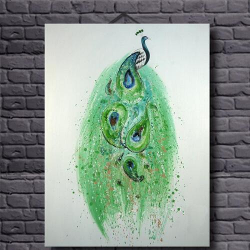 Modern Animal Oil Painting on Canvas Beautiful Green Peacock Hand Painted Abstract Wall Art Picture Paintings for Wall Decor