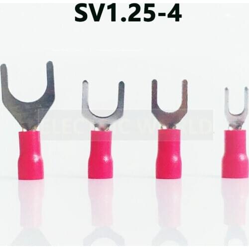 SV1.25-4 RED Cold pressed terminals Cable Wire Connector 100PCS Insulated Spade Wire Terminals Connector for 22-16AWG 4.3mm2