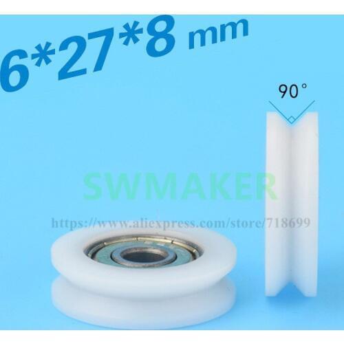 SWMAKER 6 * 27 * 8 mm V groove groove plastic coated bearing pulley