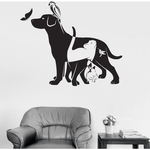 Animal Wall Decal Dog Cat Bird Rabbit Butterfly Pet Store Vinyl Window Stickers Kids Bedroom Nursery Play Zone Home Decor S1396