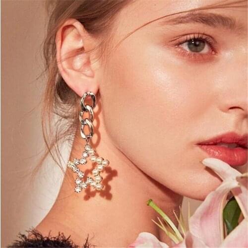 Korean White Crystal Drop Earrings For Women Trendy Pentagram Earrings Hanging Dangle Earrings Fashion Jewelry Gifts wholesale