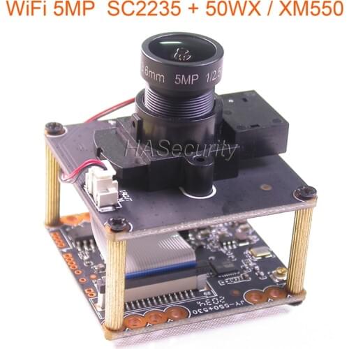 WiFi 5.0MP , H.265X 1/2.7" SmartSens SC5335 CMOS + 50WX / XM550 CCTV IP camera PCB board module +M12 Lens (optional LAN cable)