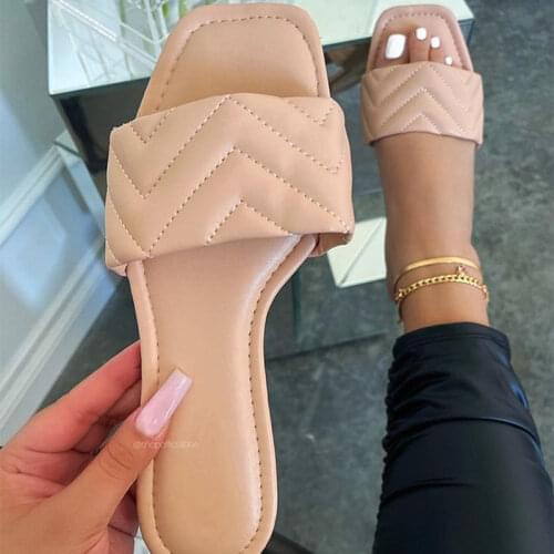 Women Sewing Slippers Womens 2021 Casual Open Toe Flats Female Outdoor Slides Woman Summer Beach Shoes Lady Footwear Plus Size