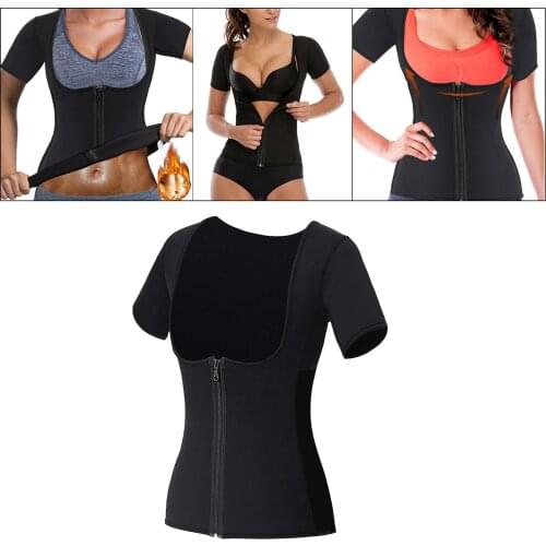 Womens Neoprene Sauna Vest with Short Sleeves Gym Hot Sweat Suit Weight Losing Sweat Vest AB Trainer Shaping Vest Shapewear