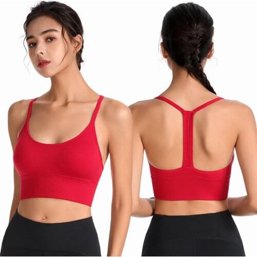 Womens Strappy Sports Bra T-back Removable Padded Tops Comfort Yoga Bras Crop Activewear for Workout Running Fitness Dancing