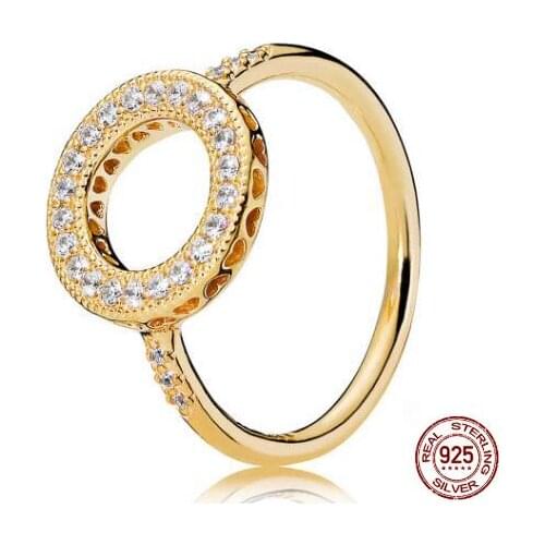Original 925 Sterling Silver Pandora Ring Shine Gold Hearts Of Halo Rings For Women Wedding Party Gift Fine Jewelry