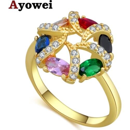 Ayowei yellow gold color high-end 925 silver stamped color zircon anniversary ring ladies exclusive JR2169A