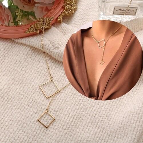 5 Styles Retro Fashion Simple Geometric Alloy Square Pendant Necklace Sweater Choker Chain Female Pear Necklce Trend Jewelry