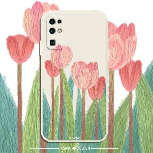 ASINA Liquid Silicone Case For Honor 20 30 Pro 8x 9x 9a Straight Edge Cute Flower Cover Bumper For Honor View 30 40 Fashion Capa