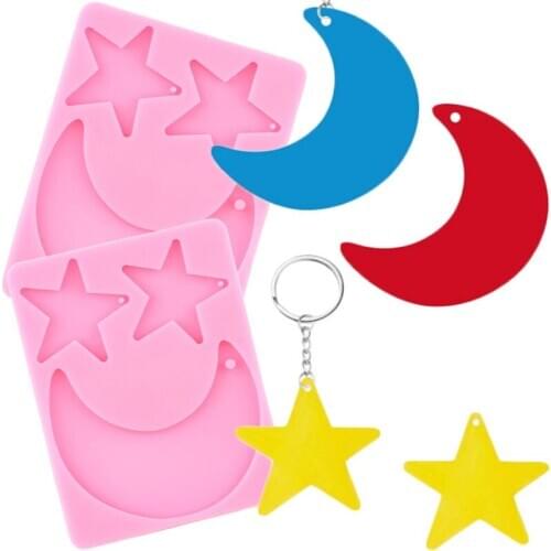 Star Moon Keychain Silicone Mold Chocolate Candy Clay Resin Mould DIY Baby Birthday Cupcake Topper Fondant Cake Decorating Tools