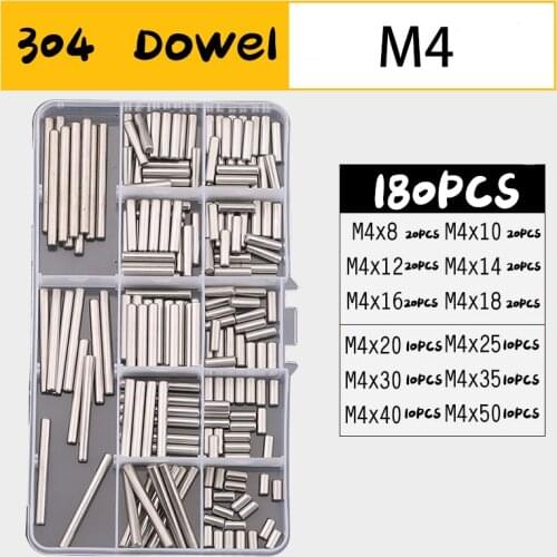 100-300Pcs Dowel Pin 304 Stainless Steel Cylindrical Pin Locating Pin Shelf Support Pin Fasten Elements Assortment Kit M1 to M6