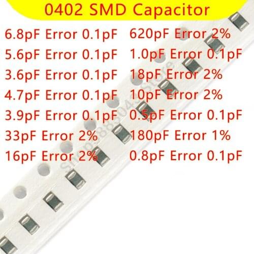100pcs 50V 0402 C0G SMD Chip Capacitor 6.8pF 5.6pF 3.6pF 4.7pF 3.9pF 33pF 16pF 620pF 1.0pF 18pF 10pF 0.5pF 180pF 0.8pF