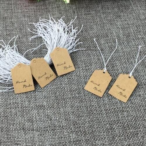 100Pcs/Lot Paper Hang Tag Label Brown White Handmade With Love Thank You 3x2cm Paper Labels Hang Tagst Love Tags+100Pcs Strings