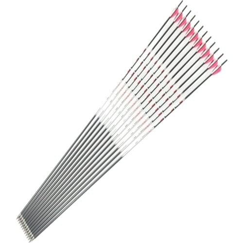 12pcs Archery Carbon arrows spine350 400 500 600 700 ID4.2mm 1.75" arrow vane nock target point for ReCurved bow