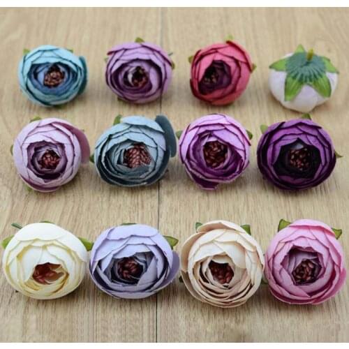 4CM Head,20PCS Mini Silk Tea Roses Buds Artificielle,Fake Rose Heads,Artificial Flower Bouquet Decoration Accessories,Garland
