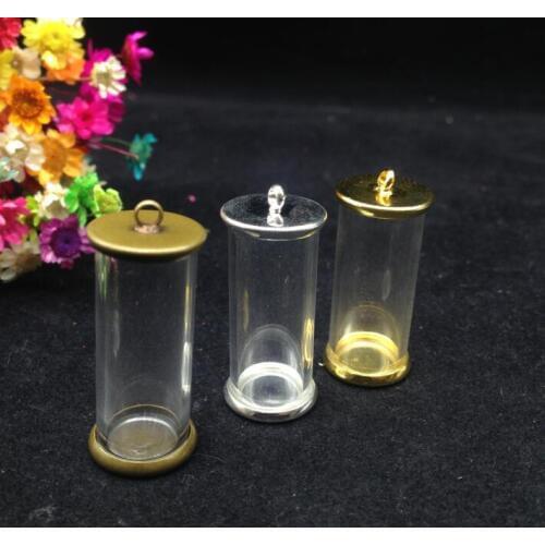 50sets/lot 28*12mm open tube glass globe findings set glass wishing bottle glass vail pandent fashion rice jewelry glass dome