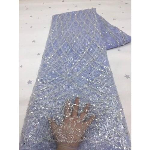 African Mesh Lace Fabric Sequins and beads SYJ-588684 High Quality French Tulle Lace Nigerian Fabric Wedding Dress