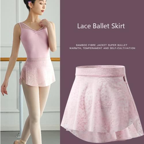 Ballet Skirt Women Lace Dance Skirt Mini Wide Waist Lyrical Contemporary Dancewear Classic Dance Costumes Pull On Ballerina Tutu