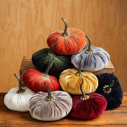 Velvet Pumpkins Fall DIY Handmade Super Soft Stuffed Small Pumpkins Artificial Cute Pumpkin Foam Halloween Thanksgiving Decor