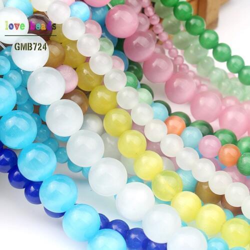 AAA+ Cat Eye Beads Natural Glass String Loose Round Beads Opal DIY for Jewelry Making Beaded Bracelet 4/6/8/10/12mm