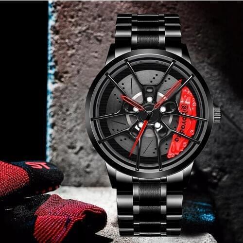 2021 New Designed Auto Car Racing Watch for Men Stainless Steel Quartz Watches Wheel Rim Hub Military Watch Black Style relojes