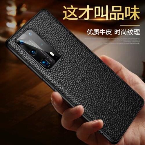Genuine Cow Leather Case For Huawei P40 Pro Case Funda Soft Litchi Grain Genuine Leather Case For Huawei P40 Back Cover