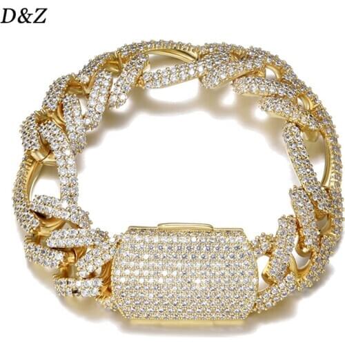 D&Z 18mm Figaro Bracelet Miami Cuban Link Bracelet Bling AAAA Zircon Charm Mens Hip Hop Chain Women Jewelry